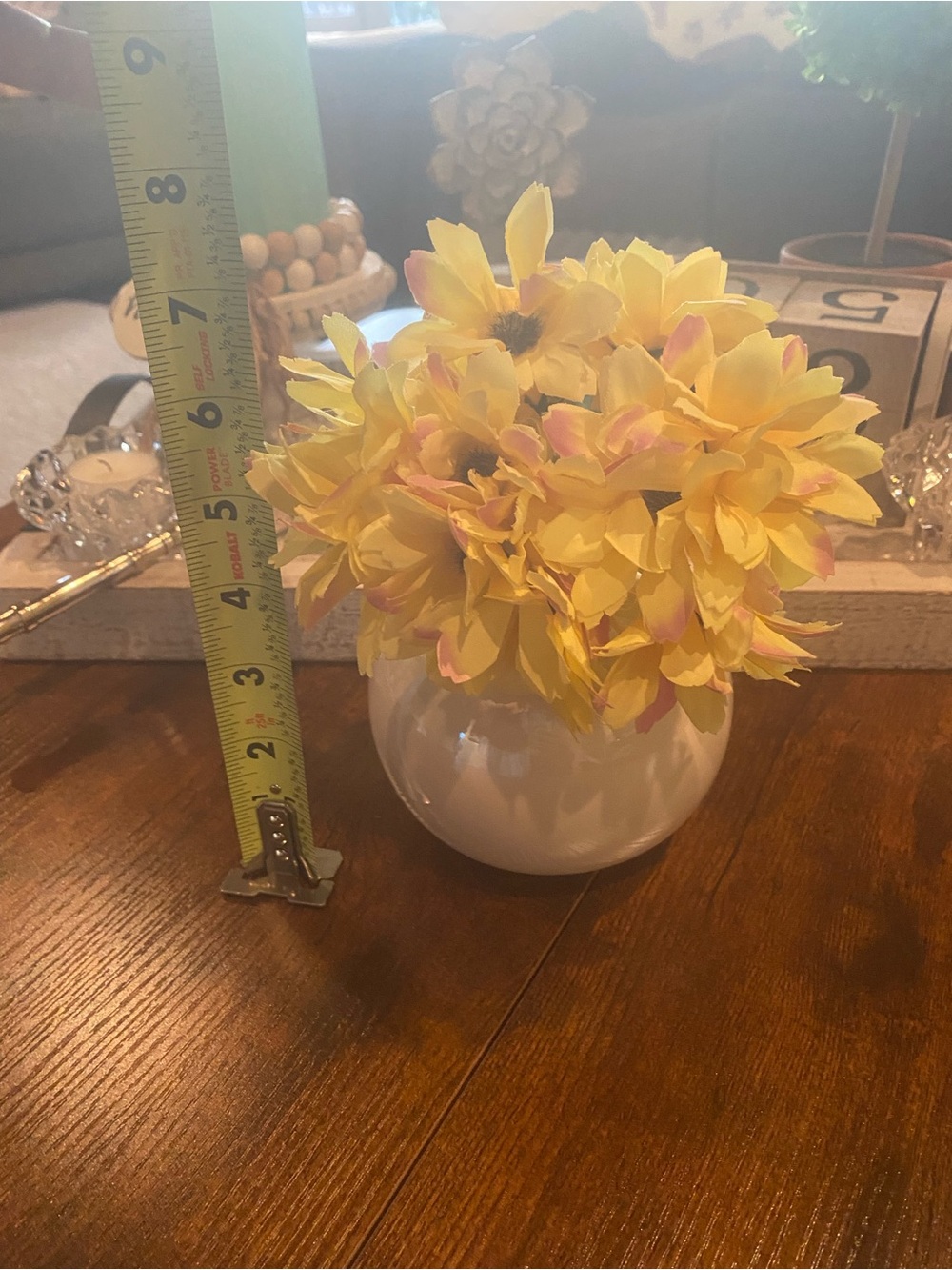 Yellow and Pink Faux Flower Arrangement in White Vase